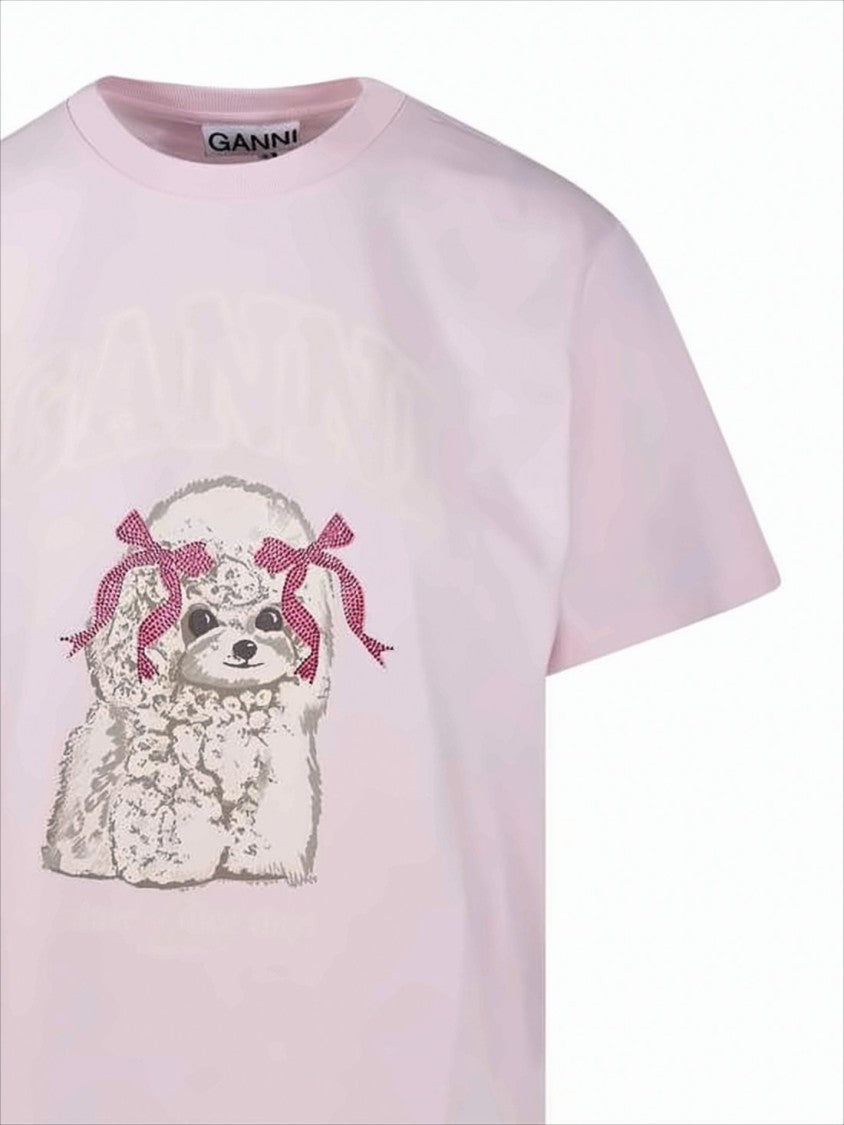 Ganni Short-Sleeve T-Shirt With Fluffy Dog Graphic