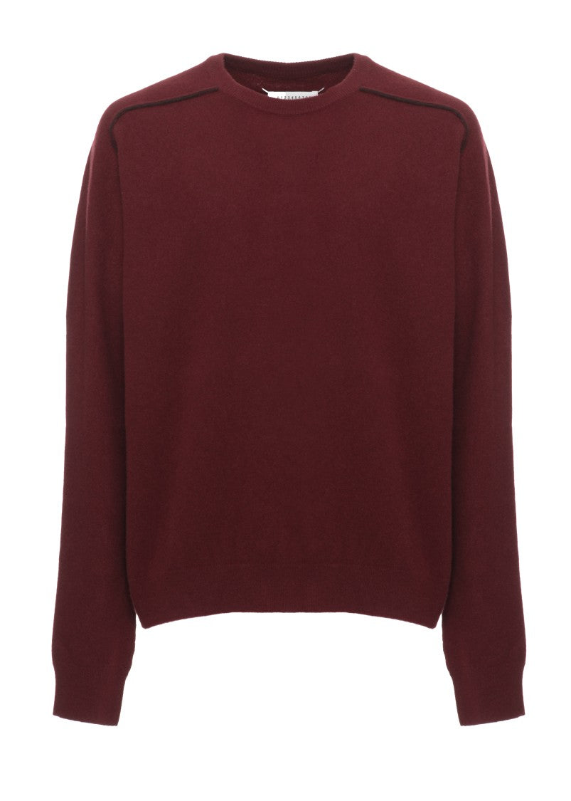 Maison Margiela Burgundy Virgin Wool Sweater With Ribbed Edges