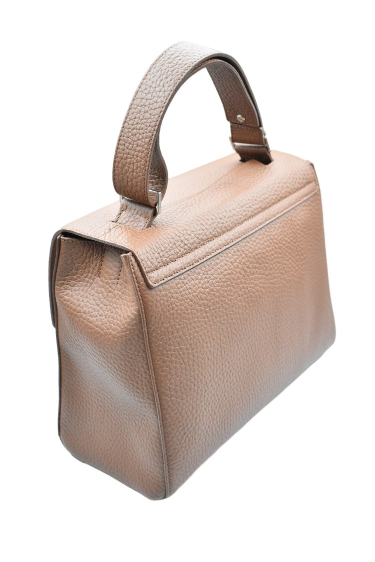 Orciani Cocoa Hammered Leather Hidden Opening Handbag