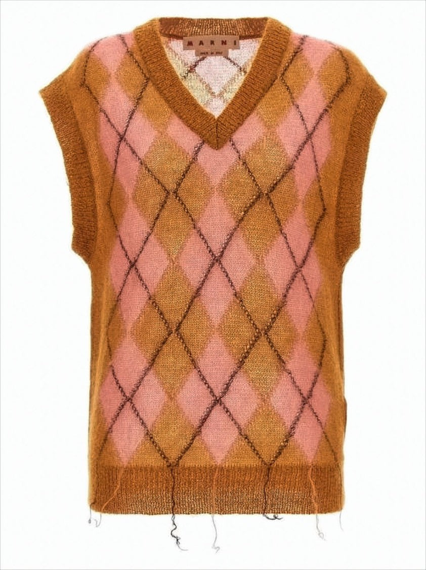 Marni Sleeveless Argyle Knit Vest With V-Neckline