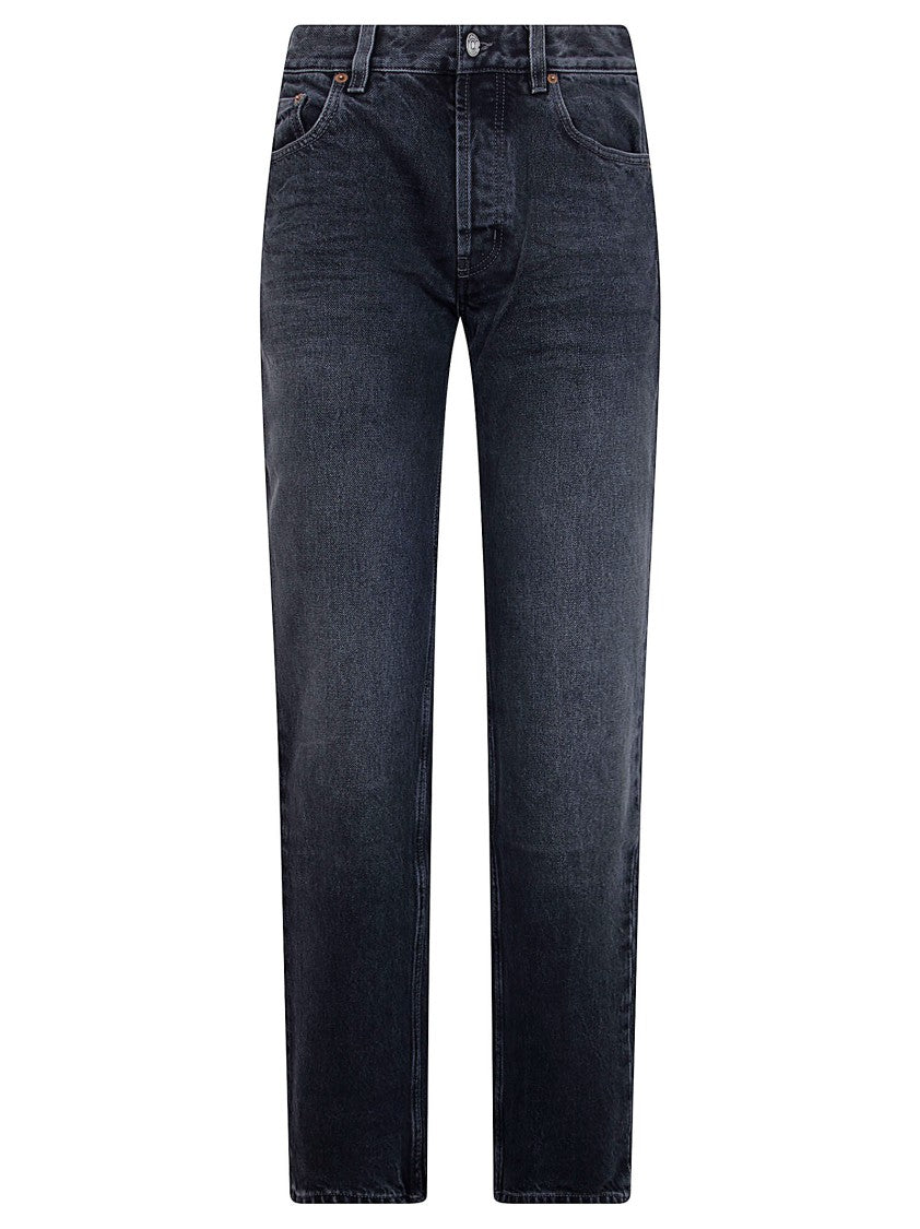 Saint Laurent High-Waisted Relaxed Straight Leg Jeans With Embossed Branding