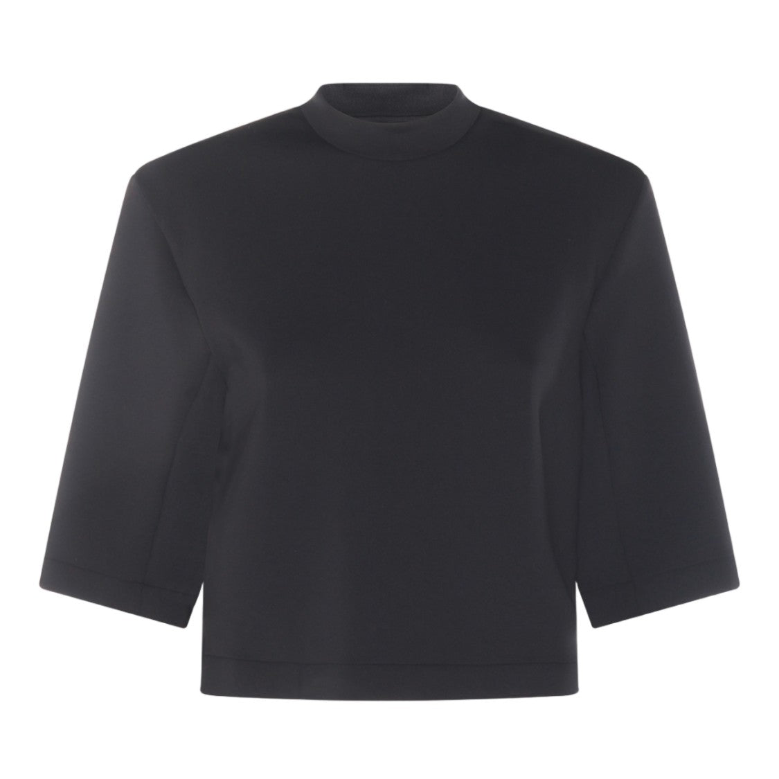Moncler Genius X Edward Enninful Cropped Black Top With High Neckline And Elbow-Length Sleeves