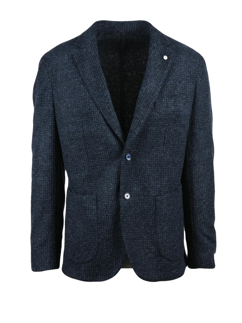 L.B.M. 1911 Textured Blue-Grey Rounded Blazer With Classic Button Closure
