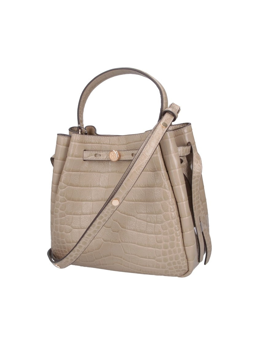 Tory Burch Beige Croc-Embossed Leather Romy Bucket Bag