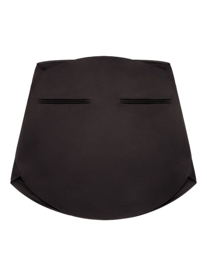 Courrèges Black Satin Curved Hem Zip Skirt