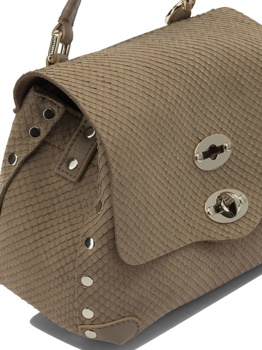 Zanellato Compact Beige Suede Handbag With Textured Pattern And Turn-Lock Closure