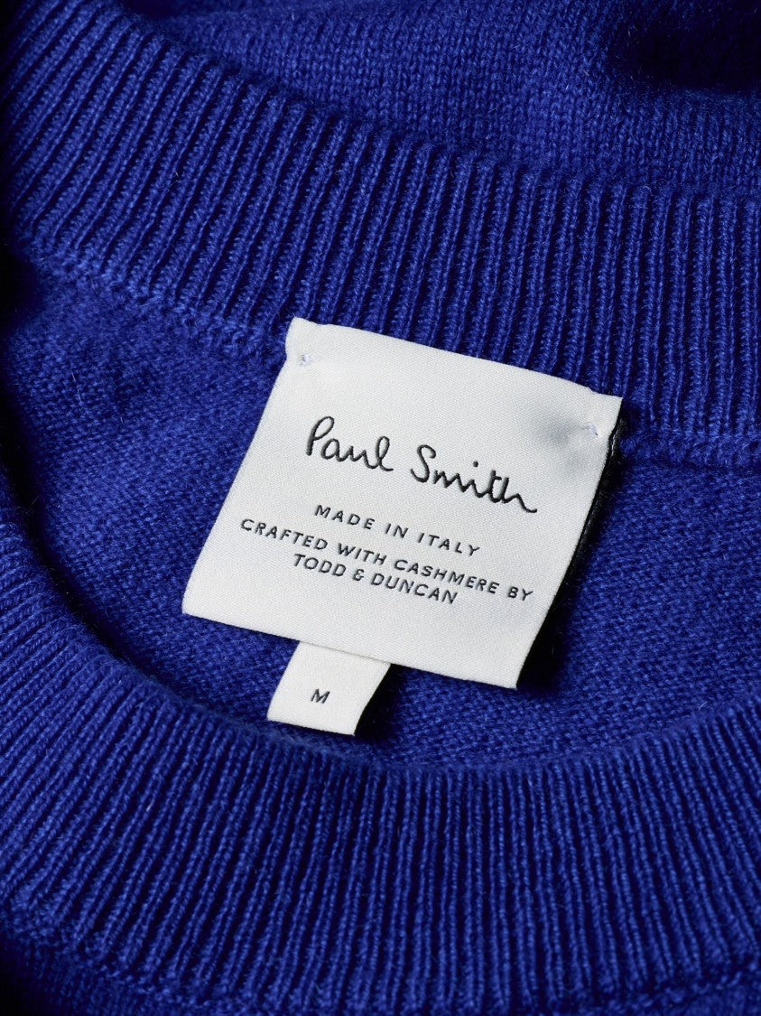 Paul Smith Blue Ribbed Cuffs Cashmere Sweater