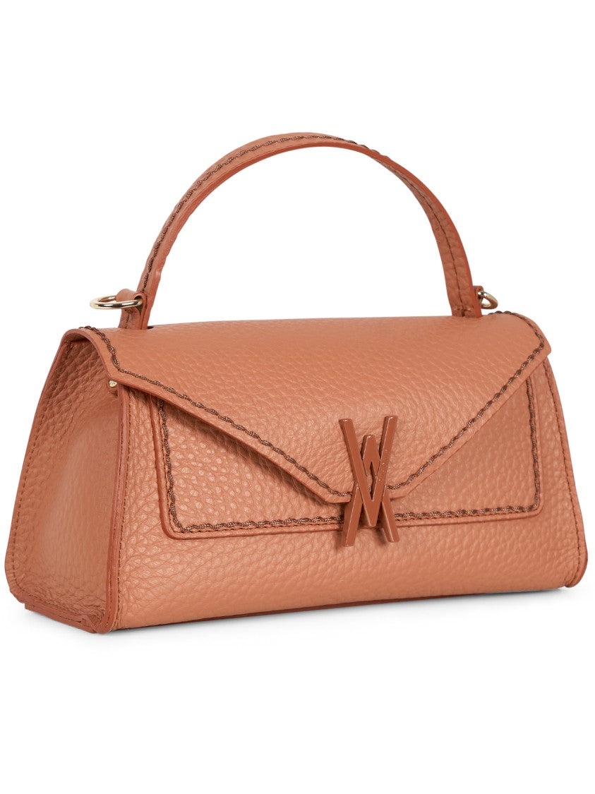Visona` Brown Queen Rectangular Structured Fabric Handbag