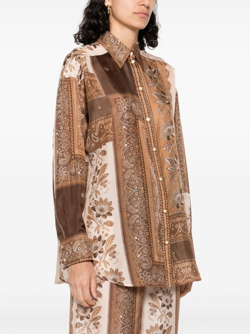 Zimmermann Brown Silk Shirt With Classic Collar