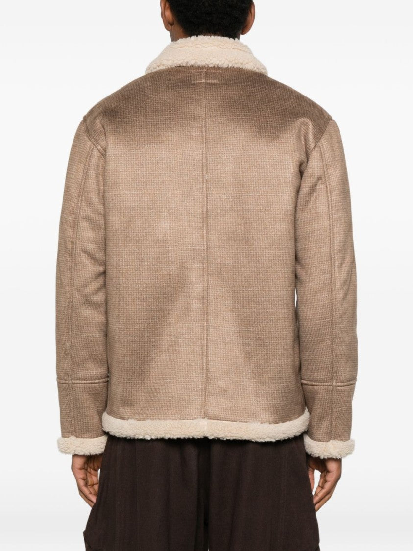 Mc2 Saint Barth Textured Brown Jacket With Contrasting Sherpa Collar