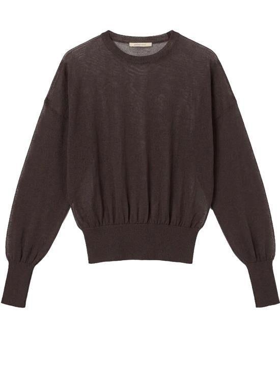 Paloma Wool Semi-Sheer Brown Sweater With Gathered Waist And Cuffs