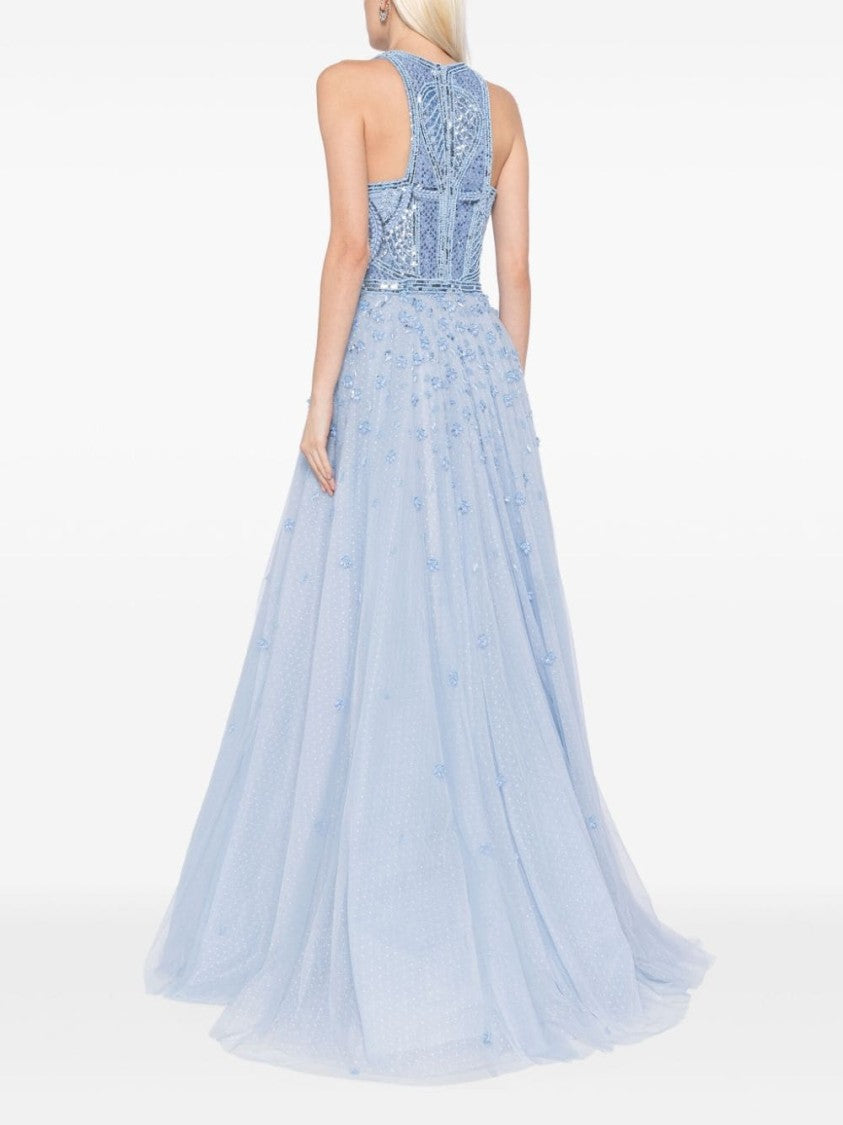 Saiid Kobeisy Tulle Beaded Dress With Halter Neckline