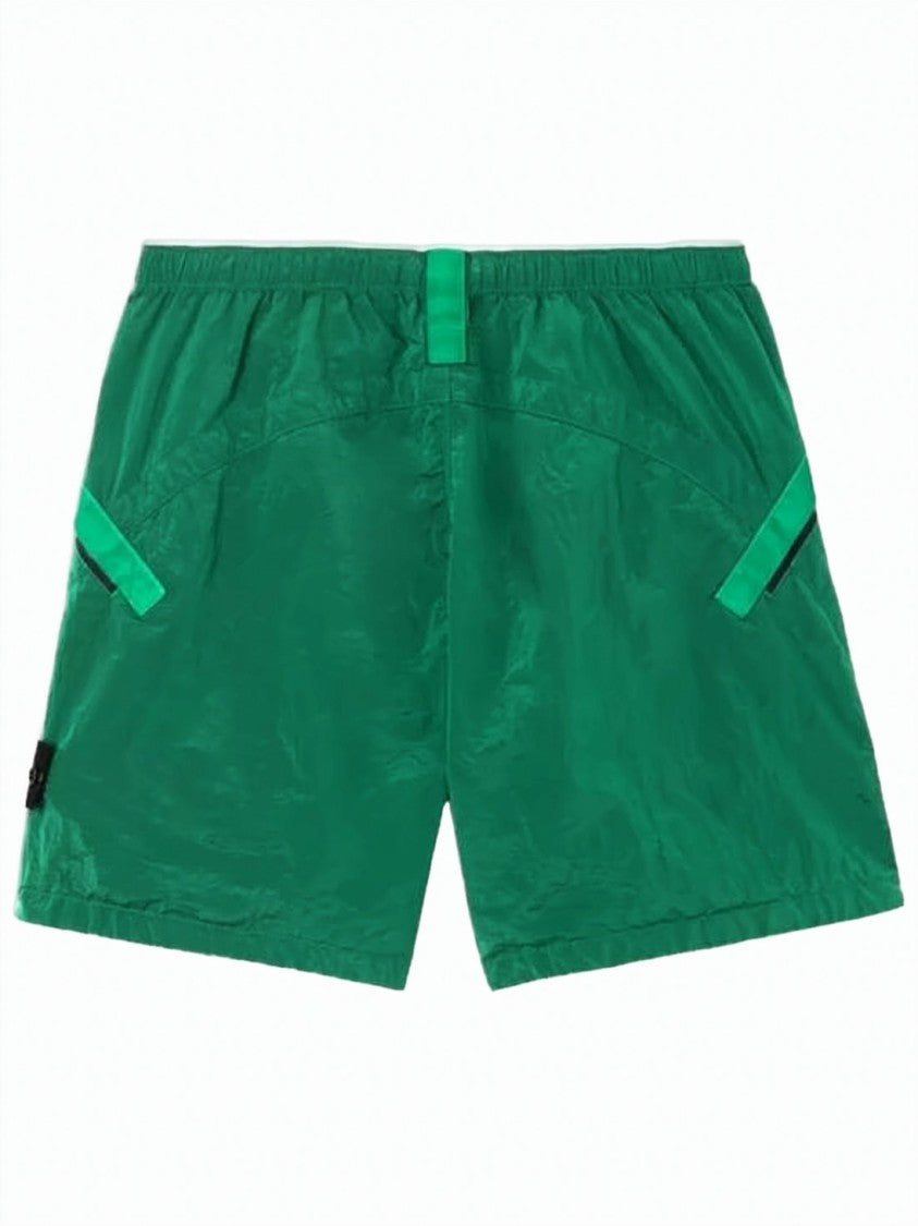 Stone Island Green Nylon Shorts With Elastic Waistband