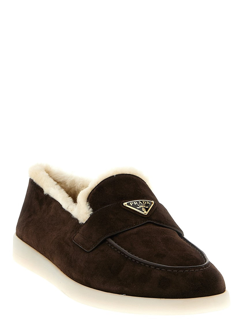 Prada Suede Loafers With Plush Shearling Lining