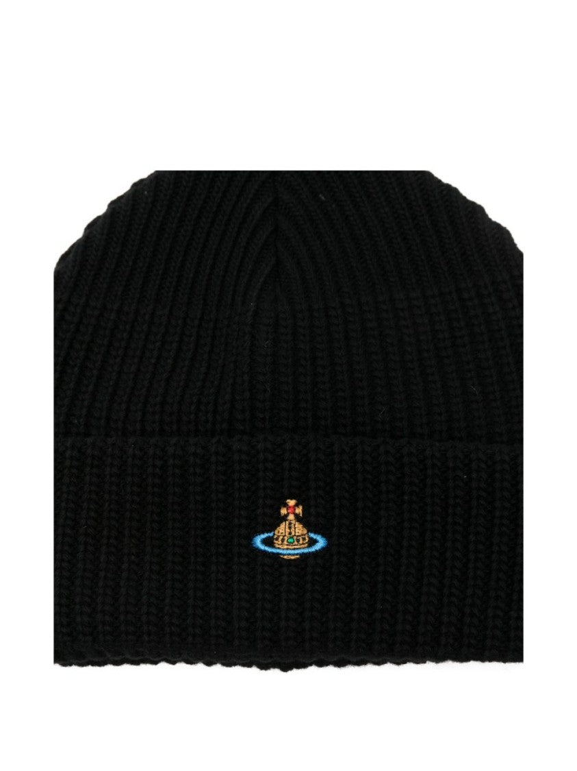 Vivienne Westwood Ribbed Knit Beanie With Turn-Up Brim And Orb Emblem