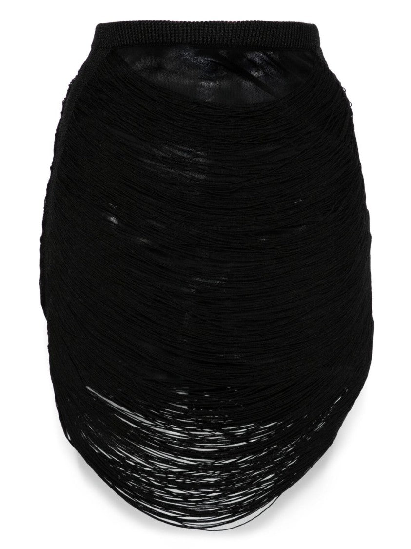 The Attico Fringed Black Mini Skirt With Textured Design