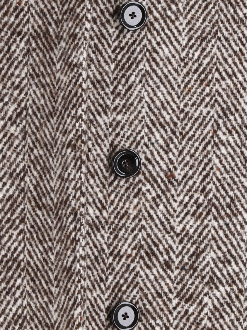 Lardini Brown Herringbone Wool Belted Coat