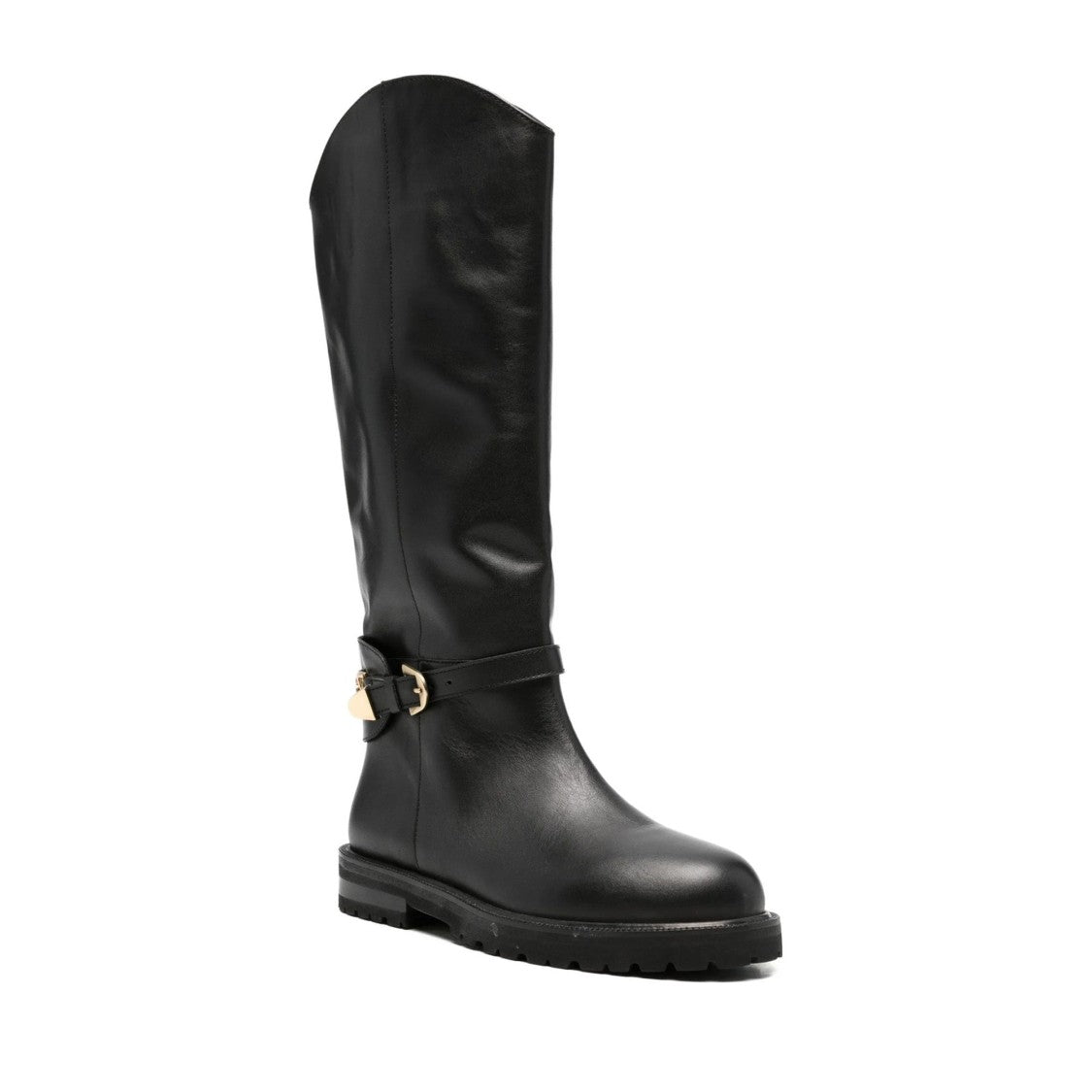 Adrianna Feretti Black Decorative Strap Gold Detail Leather Boots
