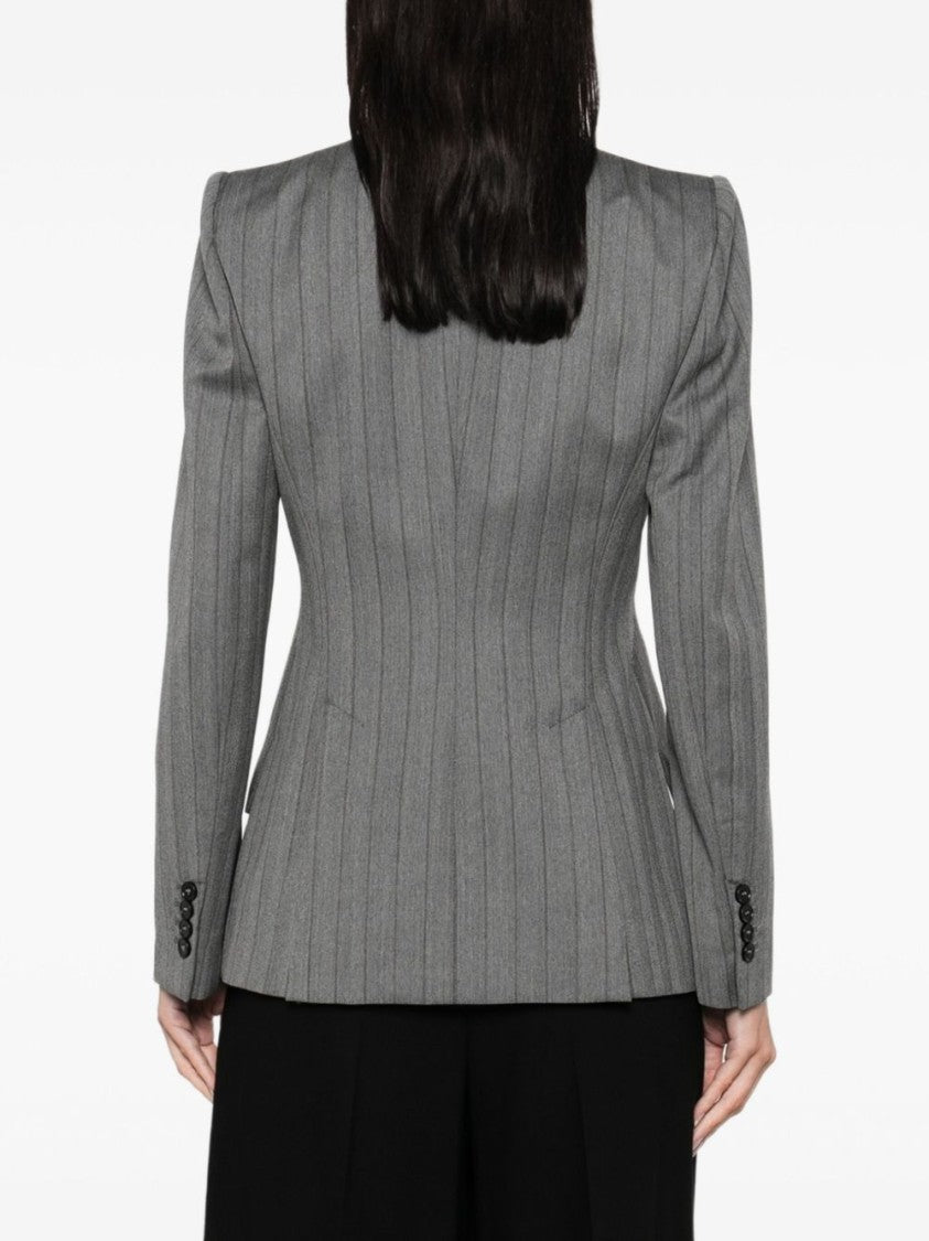 Alexander Mcqueen Tailored Grey Blazer With Notched Lapel