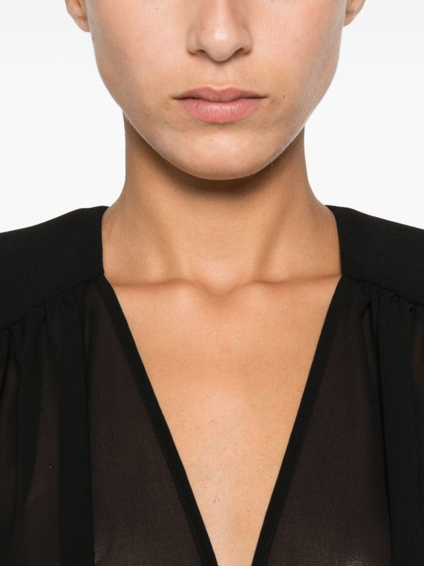 Elisabetta Franchi Black Bodysuit Shirt With Deep V-Neckline