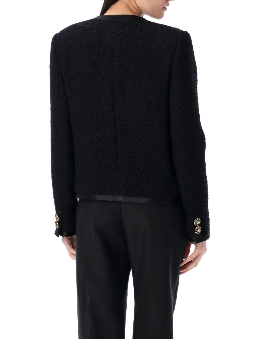 Dolce & Gabbana Cropped Single-Breasted Bouclé Tweed Jacket