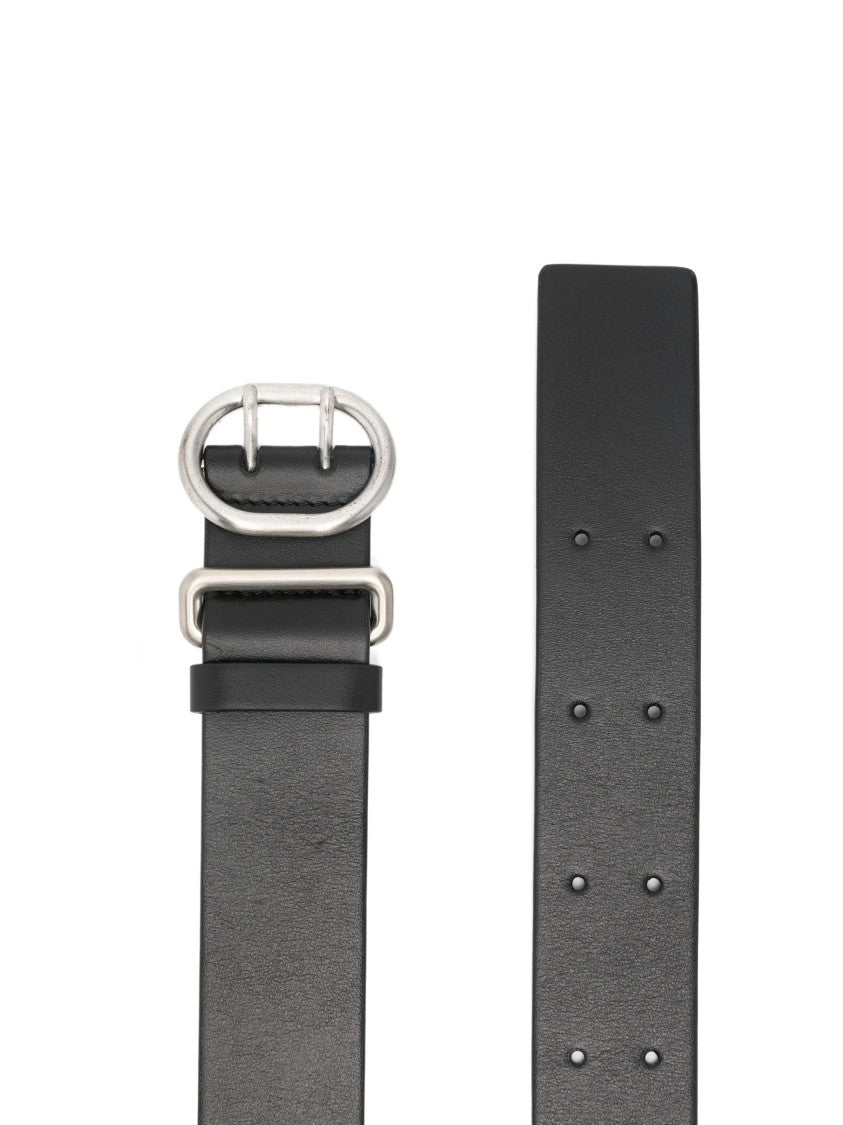 Jil Sander Black Leather Oval Buckle Belt