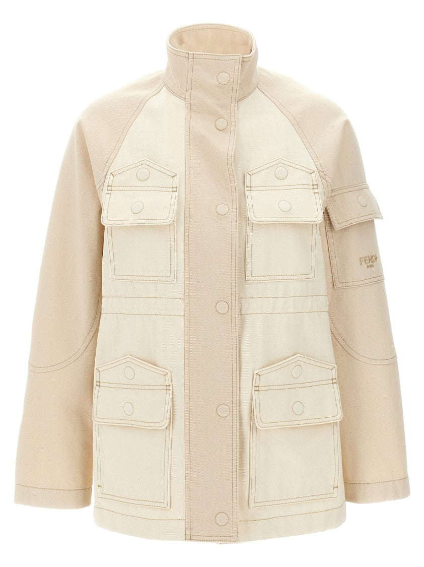 Fendi Two-Tone Cotton Denim Parka