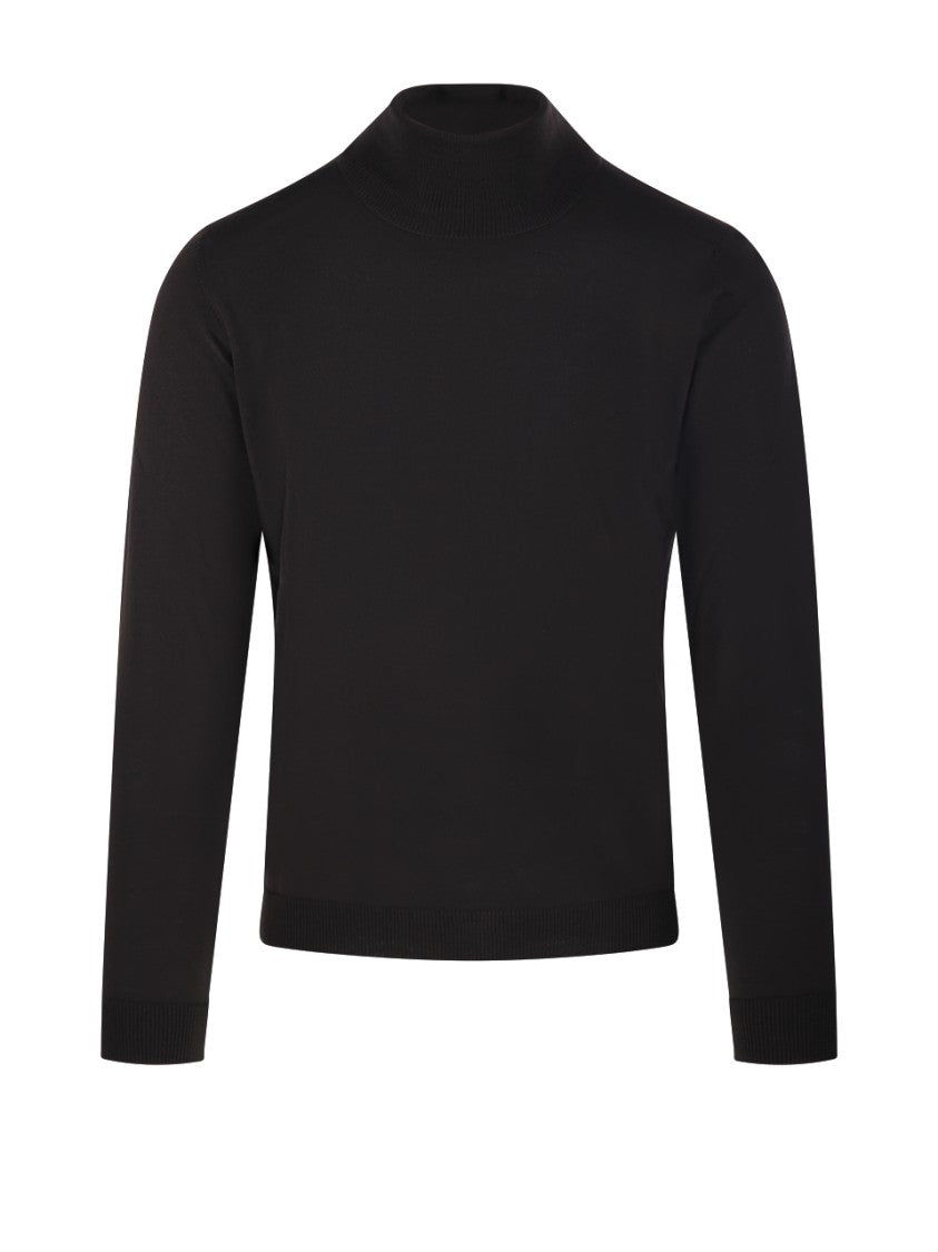 Roberto Collina High-Neck Black Virgin Wool Sweater