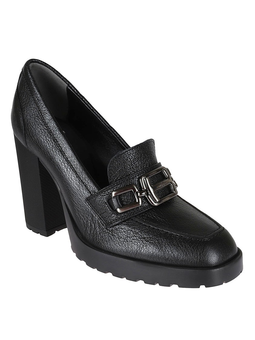 Hogan H623 Black Leather Loafers With Chunky Heel