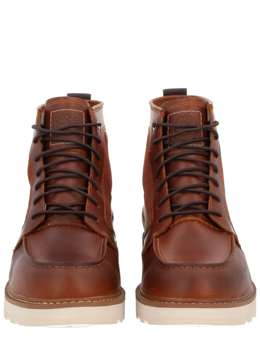 Timberland Mid-Height Brown Boots With Moc Toe Design And Contrast Sole