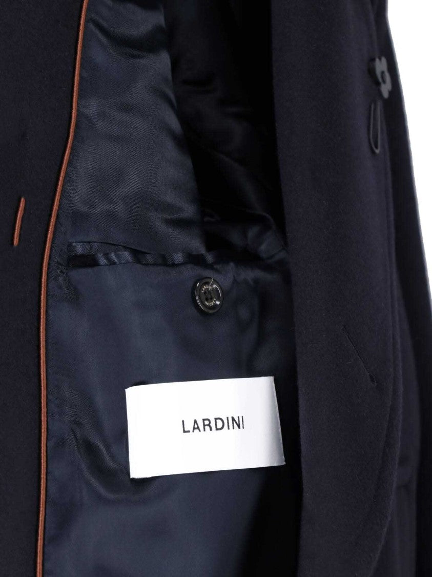 Lardini Navy Double-Breasted Wide-Lapel Virgin Wool Coat