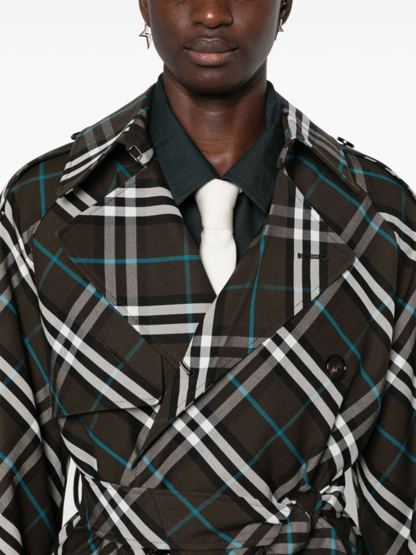 Burberry Plaid Pattern Trench Coat