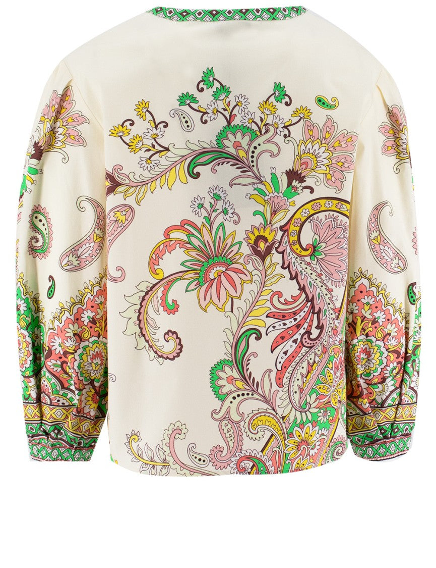 Etro Paisley Print Cotton Blouse With V-Neck