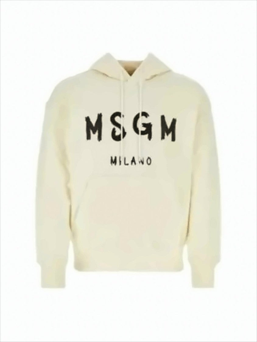 Msgm Relaxed Fit Beige Hoodie With Graphic Print