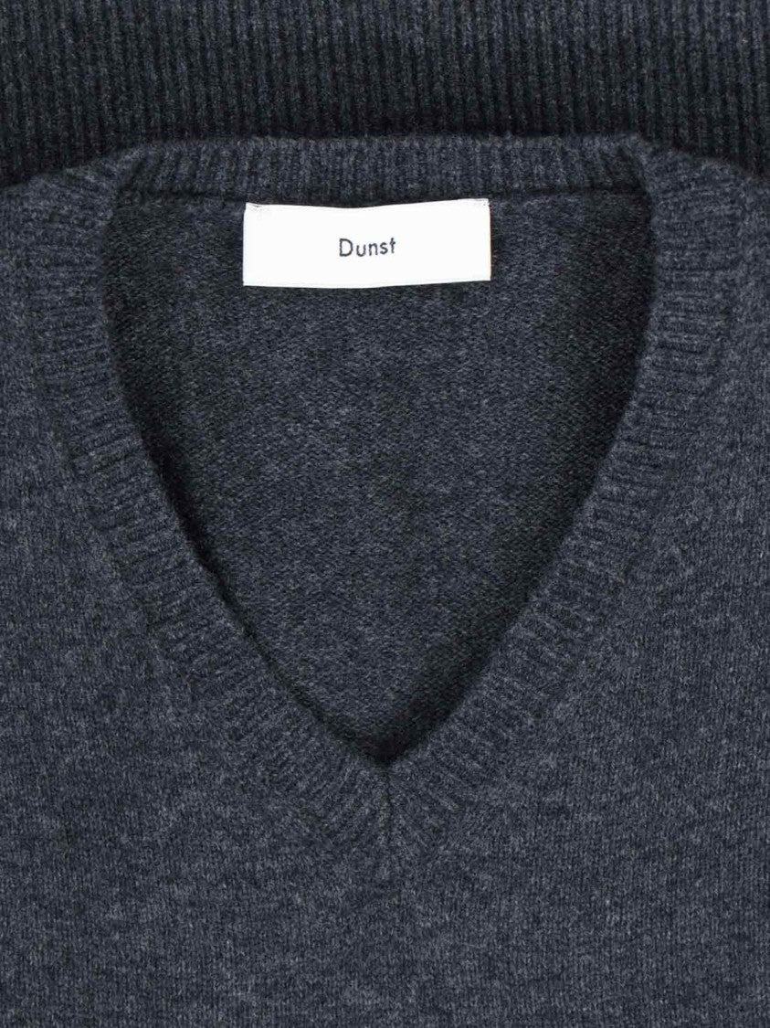 Dunst Cashmere And Wool Knit Sweater With V-Neck And Ribbed Details