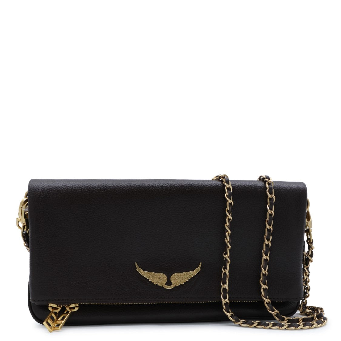 Zadig & Voltaire Rectangular Textured Leather Bag With Gold-Tone Winged Emblem