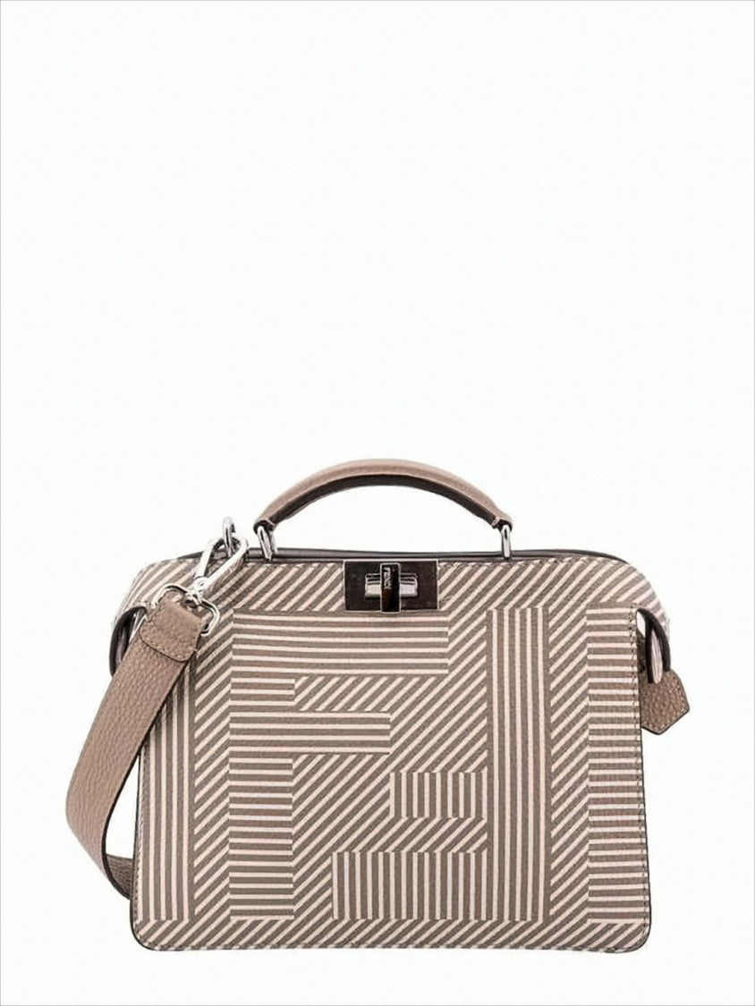 Fendi Structured Geometric Calf Leather Shoulder Bag