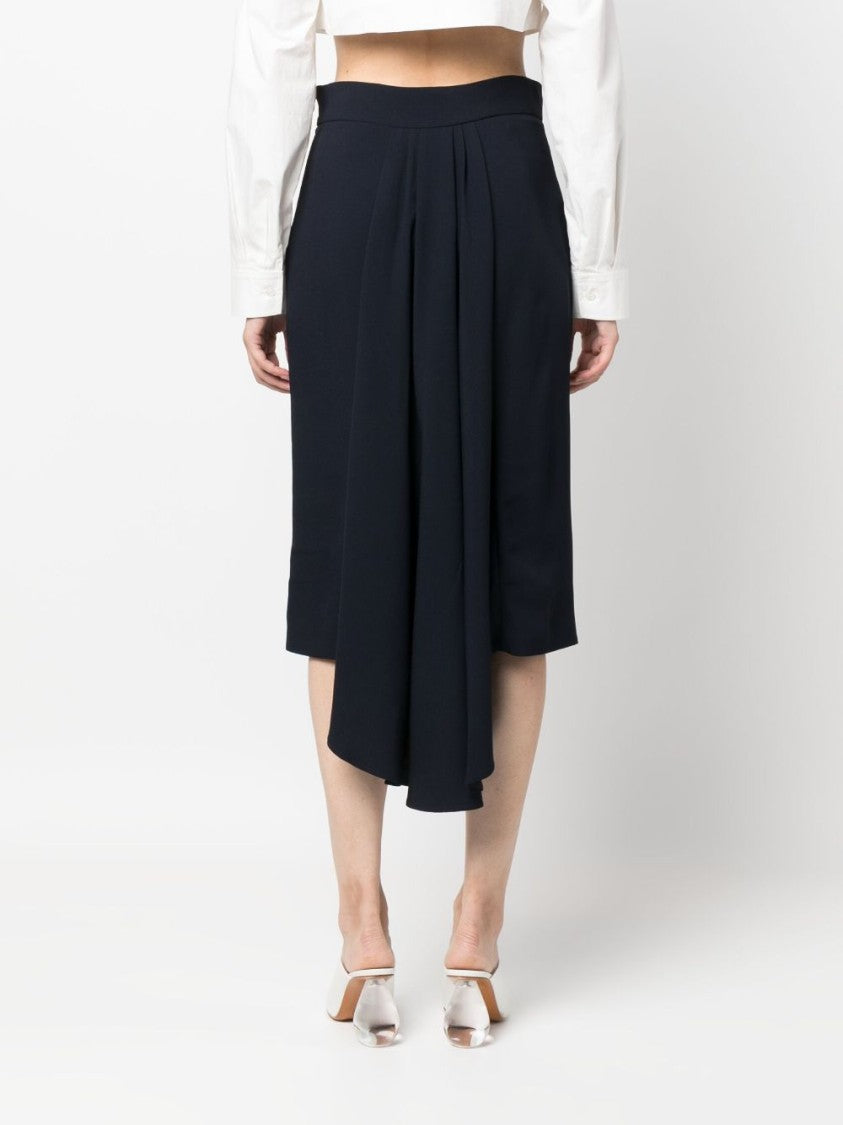 Moschino Pleated Asymmetric Midi Skirt In Midnight Blue Georgette