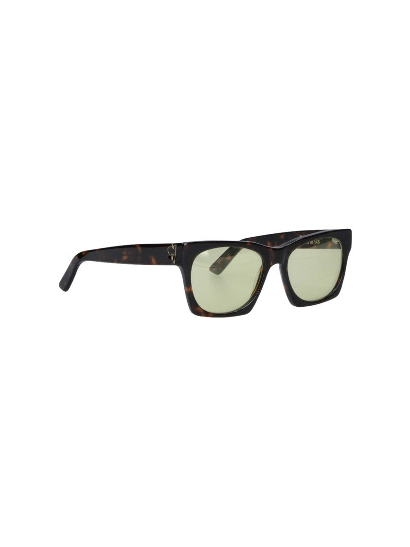 Facehide Rectangular Brown Acetate Sunglasses With Light Green Lenses
