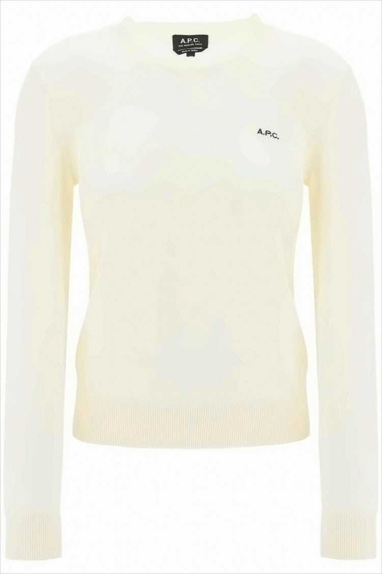 A.P.C. Minimalist White Crew Neck Sweater With Ribbed Details