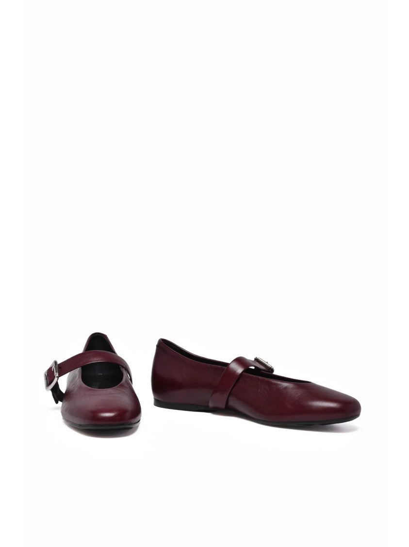 Guglielmo Rotta Red Leather Buckle Flats