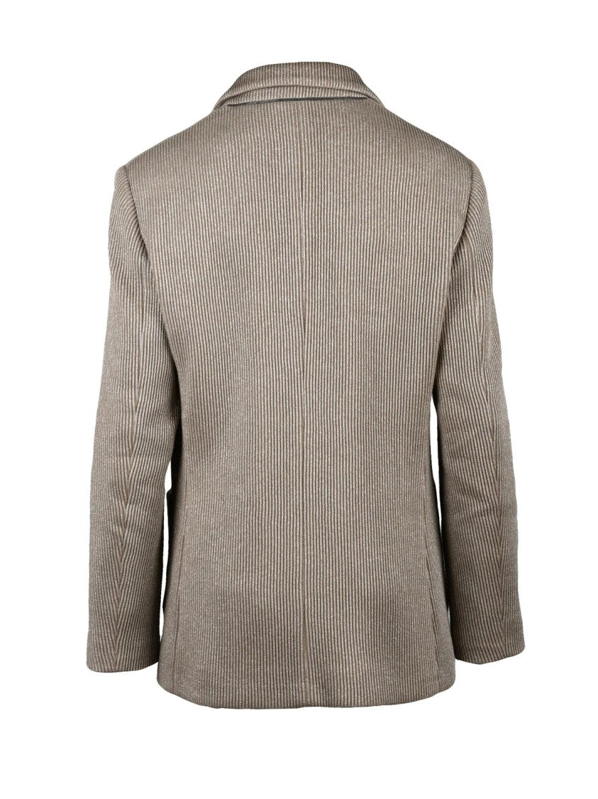 Brunello Cucinelli Beige Cotton-Blend Lamé Blazer