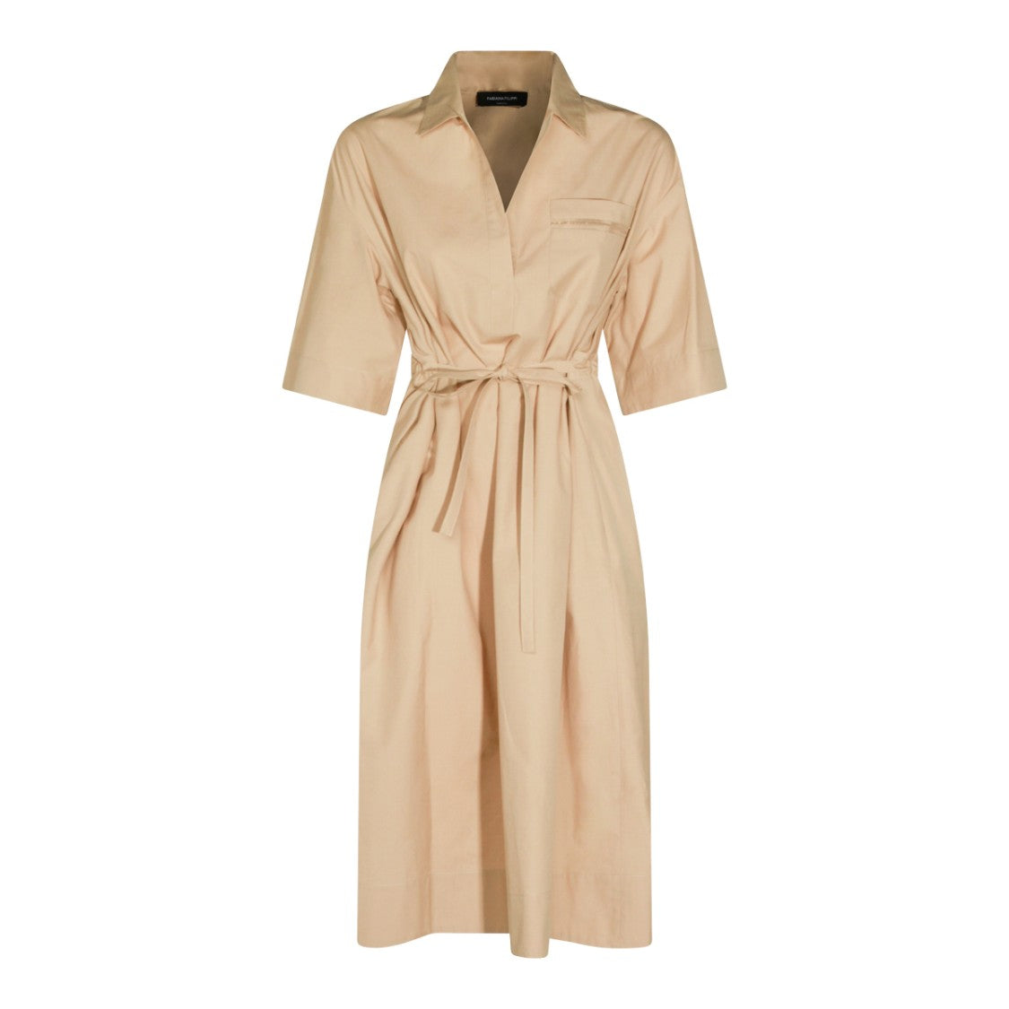 Fabiana Filippi Beige Cotton Midi Dress With Classic Collar And Matchy Belt