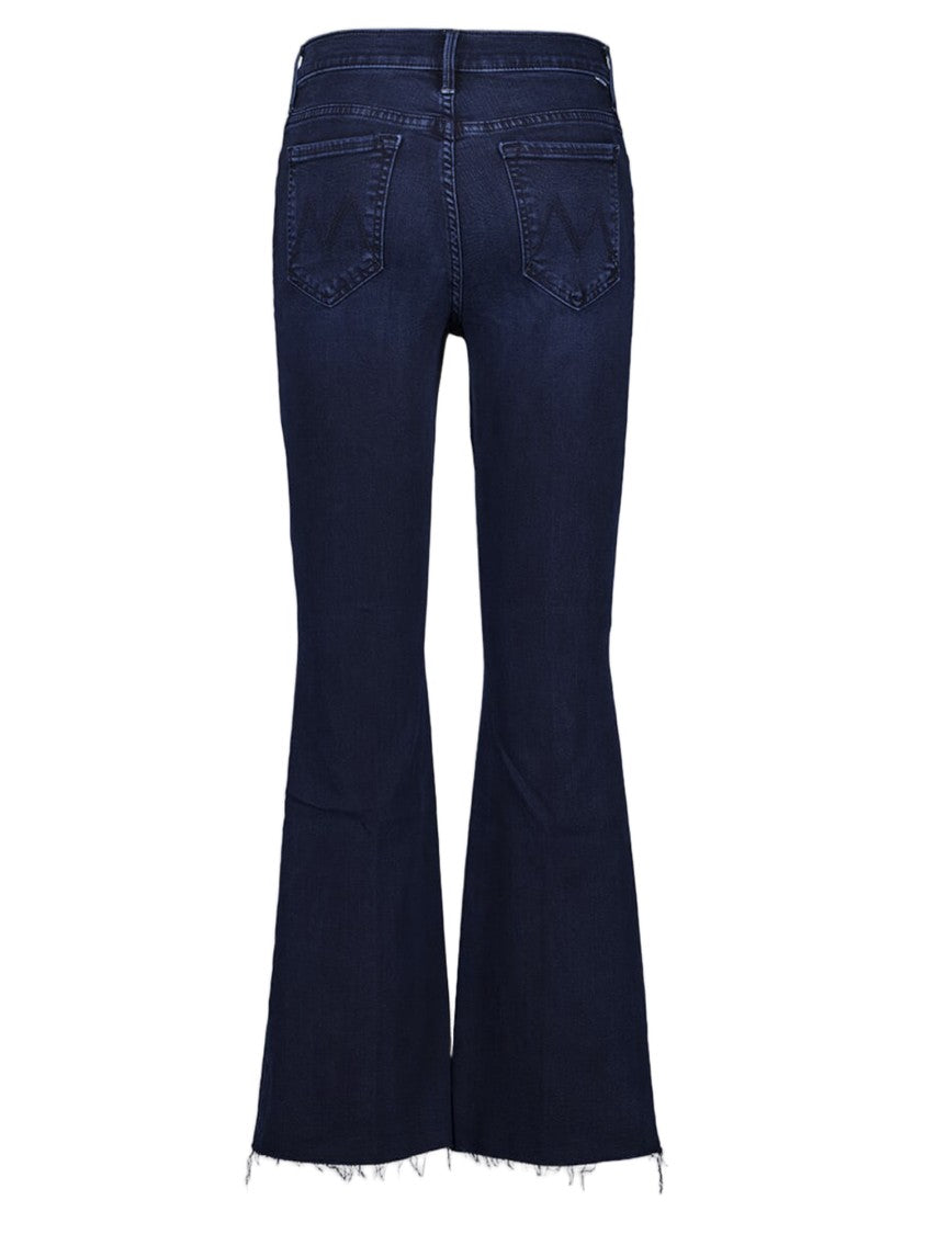 Mother Frayed Hem Flared Dark Denim Jeans
