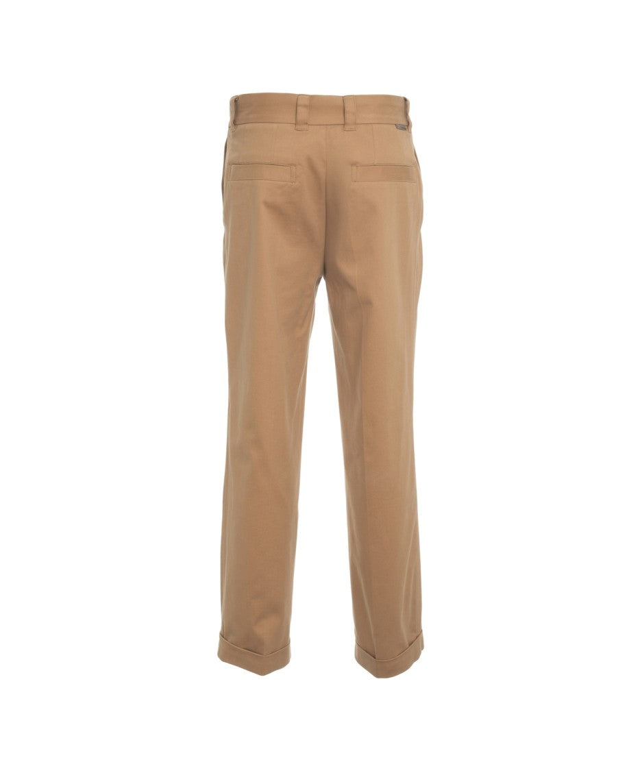 Paolo Pecora Timeless Brown Chino Pants With Cuffed Hem And Straight Leg