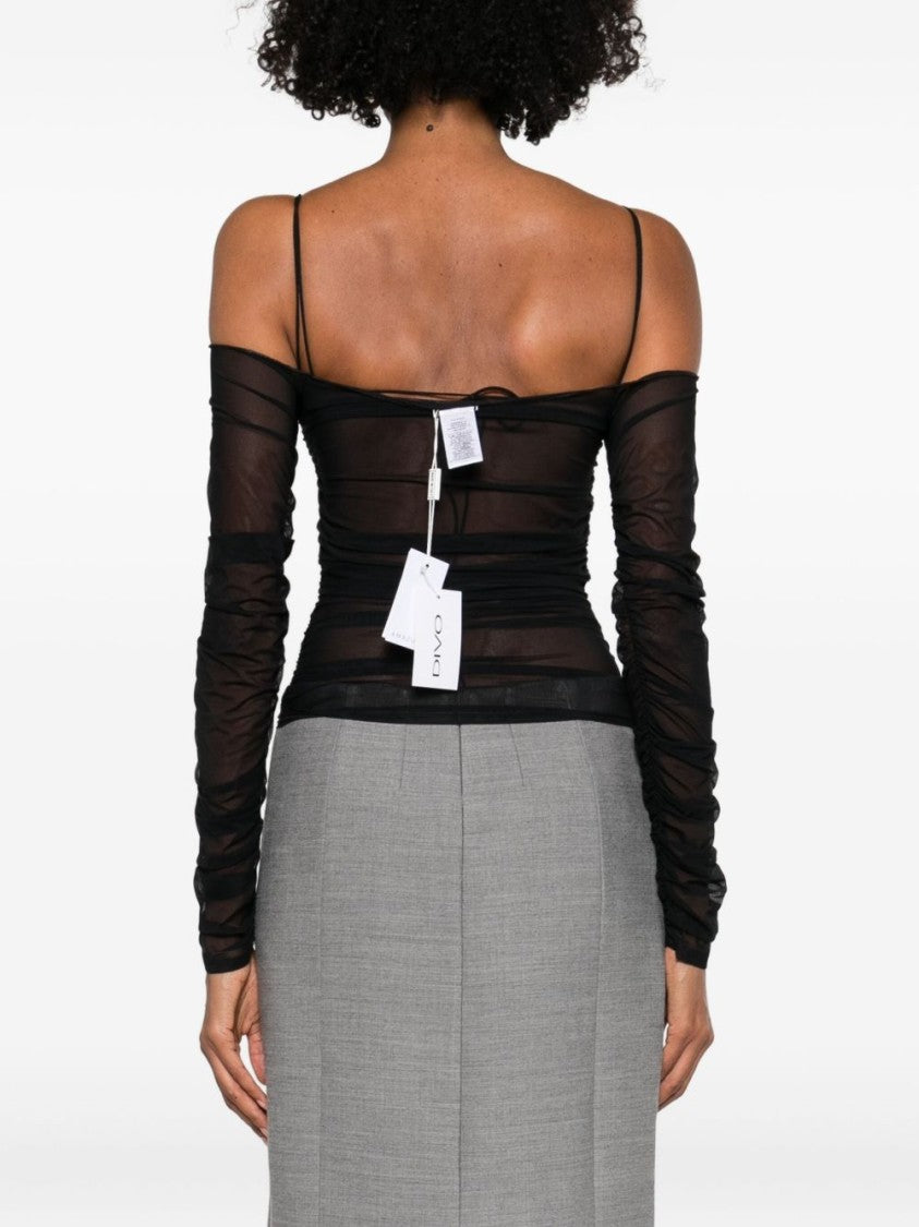 Amazuin Semi-Transparent Off-The-Shoulder Top With Ruched Detailing