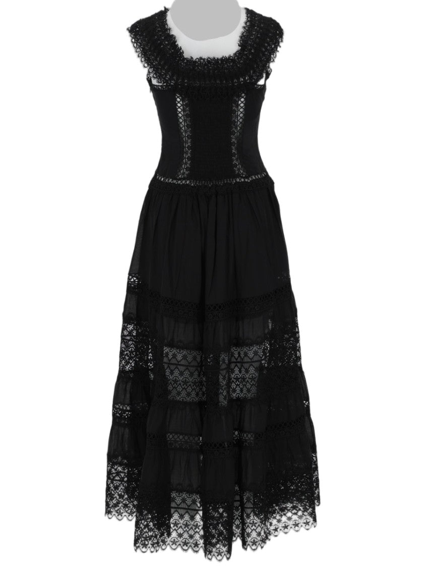 Charo Ruiz Ibiza Maxi Dress With Intricate Lace Panels And Scalloped Neckline
