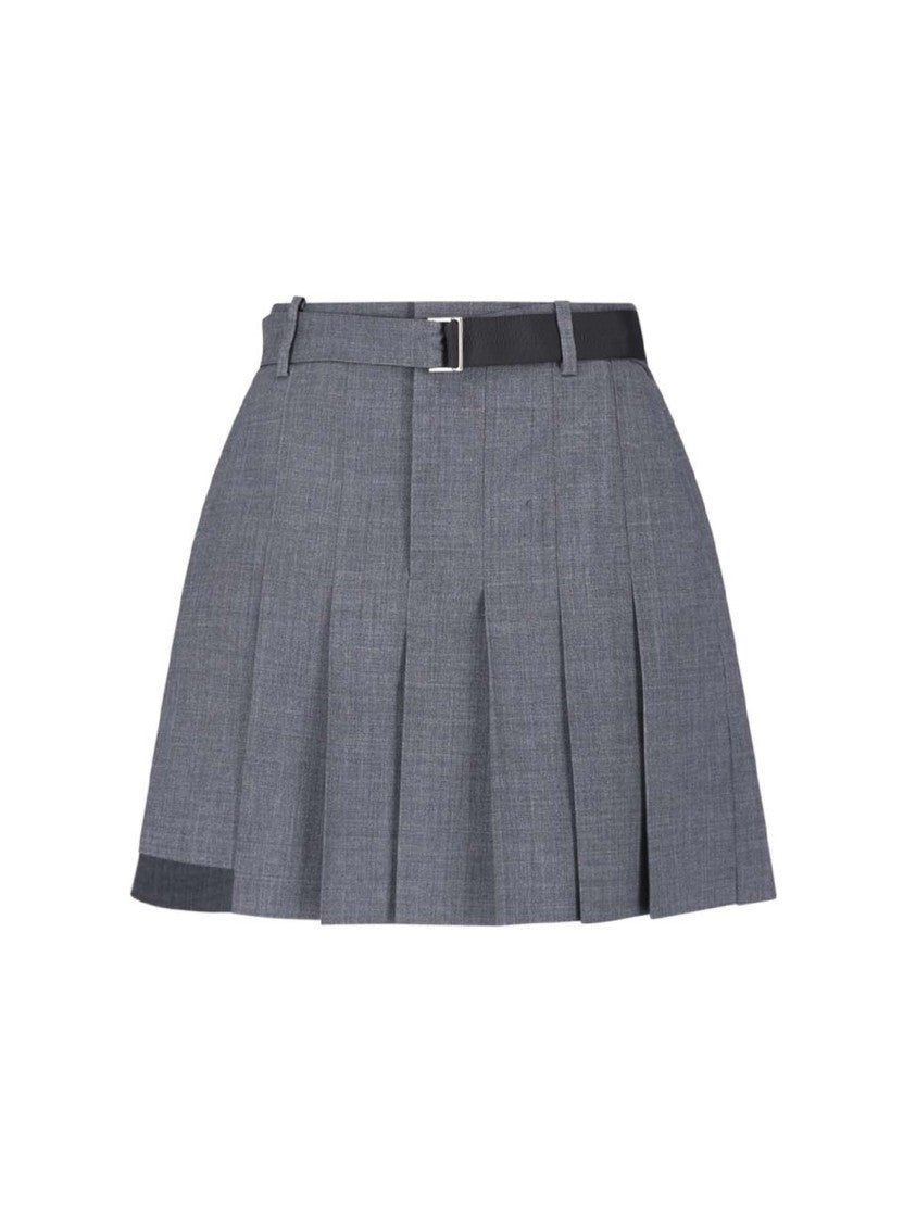 Sacai Grey Wool-Blend Belted Shorts