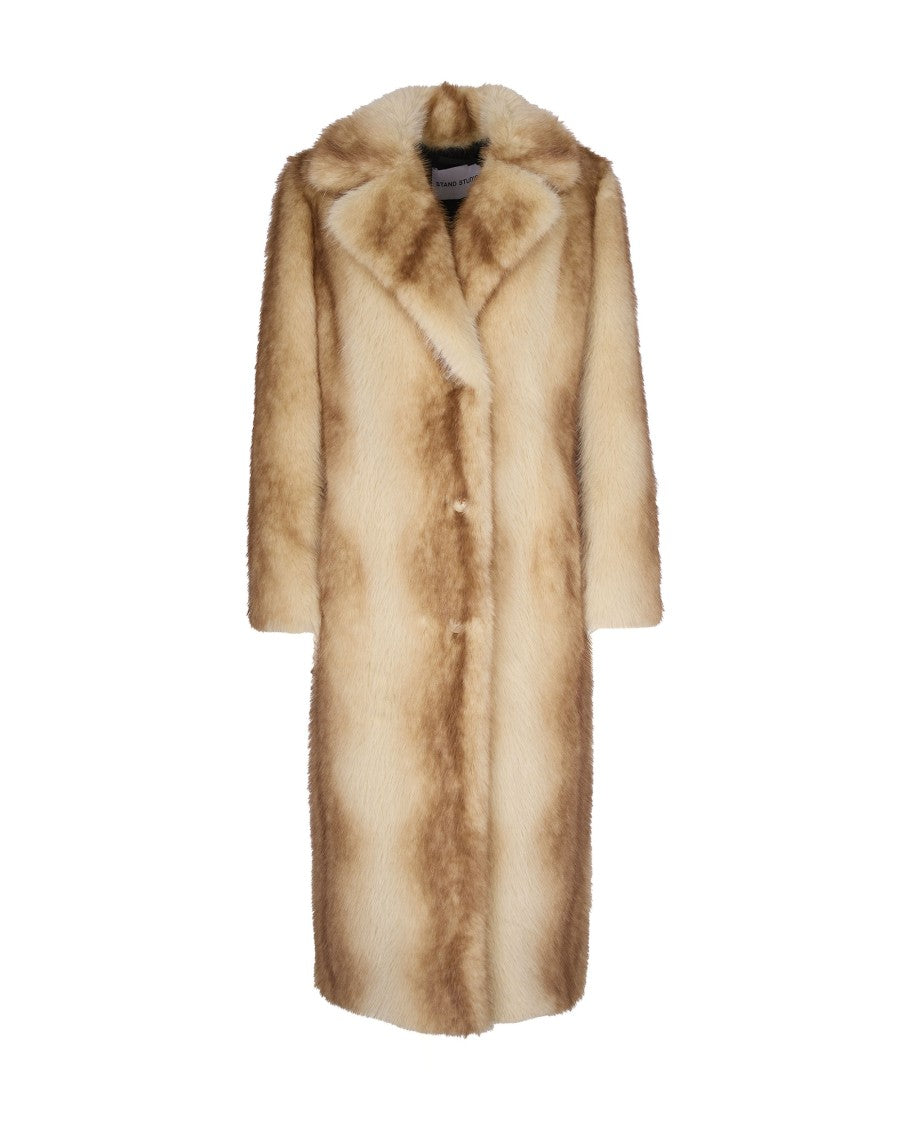 Stand Studio Straight Silhouette Electric Red Synthetic Fur Coat