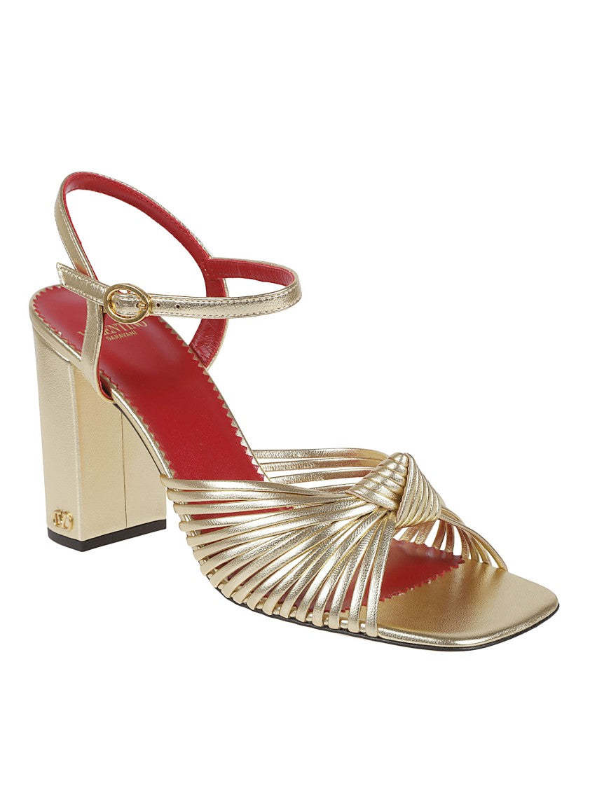 Valentino Garavani Metallic Leather Sandals With Signature Logo Detail